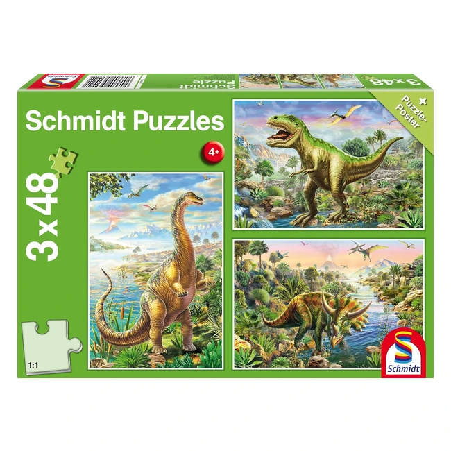 Schmidt Spiele Abenteuer mit den Dinosauriern 3 x 48 Teile Kinderpuzzle 56202