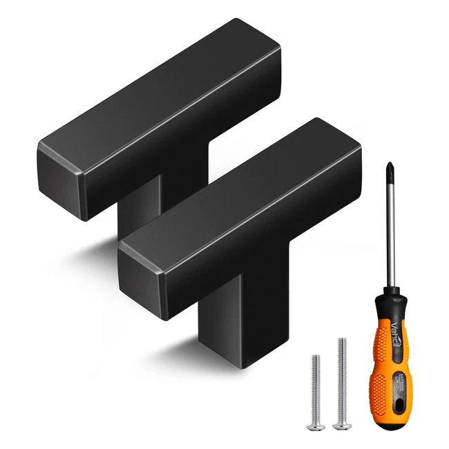 20 Pack T Bar Square Black Cabinet Knobs - Stainless Steel - Vehcil