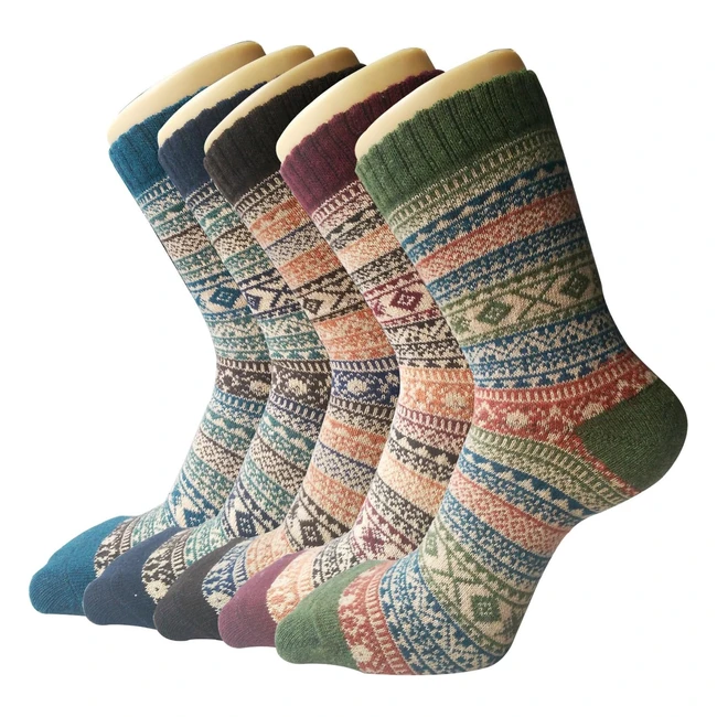 Justay Pucott 5 Pairs Ladies Winter Socks - Breathable, Soft, Wool, Thick - Christmas Gifts for Women