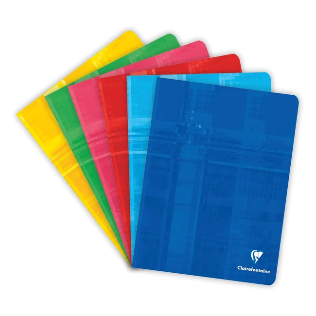 Clairefontaine 637551AMZC - Lote de 5 cuadernos grapados 17x22 cm - 48 páginas cuadrícula grande - papel blanco 90g - cubierta cartón plastificado color aleatorio