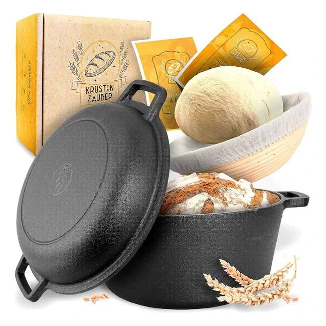 Krustenzauber 26cm Gusseisen Topf - Brot backen inkl Grkorb - Robuste Brotbackf