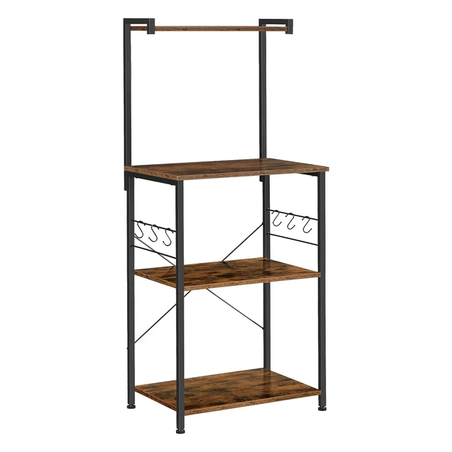 Étagère de cuisine industrielle VASAGLE avec crochets et 6 étagères pour micro-ondes, grille-pain, pots, casseroles - Marron rustique et noir