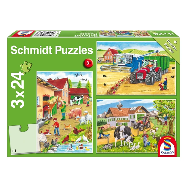 Schmidt Spiele 56216 Puzzle Green on the Farm 3 x 24 Teile