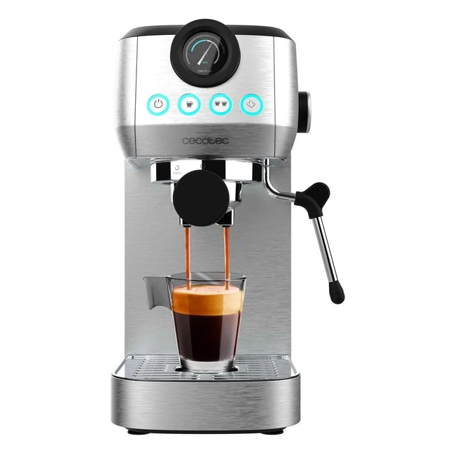 Cecotec Espressomaschine Compact Power Espresso 20 Steel Pro 1350W 20 Bar - Thermoblocksystem, Schwenkbarer Dampfgarer, Filterarm mit Doppelausgang und 2 Filtern