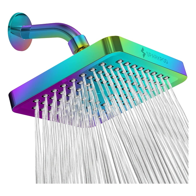 Sparkpod Fixed Shower Head - High Pressure Rain - Luxury Modern Look - Easy No-Tool Installation - 15cm Square Radiant Rainbow