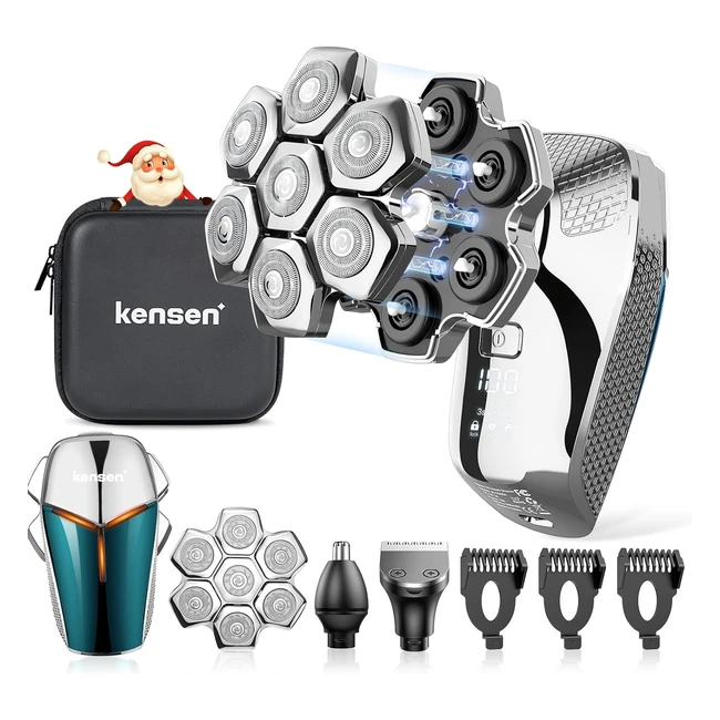 Kensen 7D Electric Razor for Bald Men - Rechargeable Rotary Shaver with LED Display - Wet/Dry Head Shaver