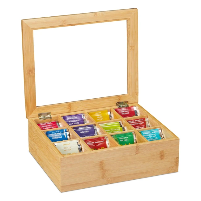 Boîte de rangement en bambou Relaxdays avec 12 compartiments - H9 x L28 x P23 cm