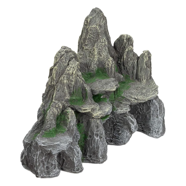 Relaxdays Aquarium Decoration Rock Formation - Natural Look Ornament Resin Stone Cave - Fish Tank 21cm - Grey/Green - Polyresin - Pack of 1