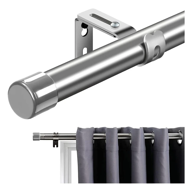 Silver Curtain Pole with Adjustable Length - 76 to 157 cm - Rustproof Stainless 