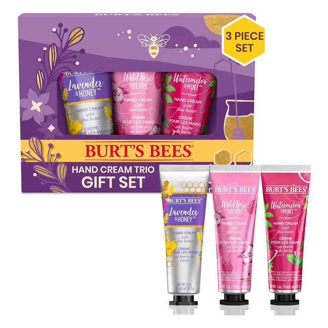 Coffret Cadeau 3 Crmes Mains Burts Bees - Lavande Rose Sauvage Pastque - 