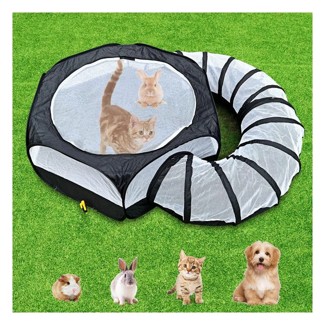 Small Animal Playpen - Guinea Pig Cage Rabbit Pet with Tunnel - Breathable & Transparent - Portable Yard Fence - Cats Bunny Hamster Hedgehog - #PetPlaypen