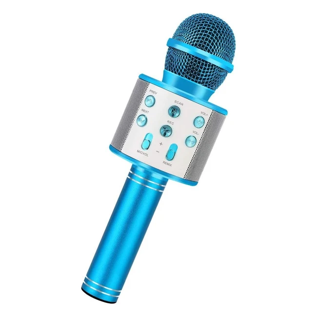 Microfono Karaoke Wireless Cambia Voce - Portatile Bluetooth - KTV Party - Blu