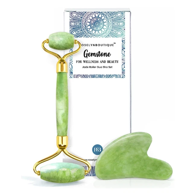 Roselynboutique Gua Sha Jade Roller for Face Set - Self Care Gifts for Women - R