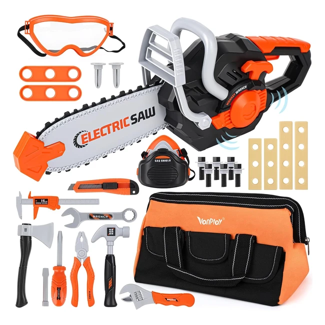 Vanplay Kids Tool Set Toy Chainsaw Pretend Play Kit Bag - 35 pcs