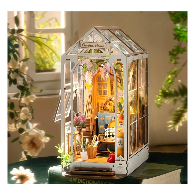 Rowood Book Nook Kit Gardenhouse 3D Wooden Puzzle - DIY Dollhouse Bookshelf Bookends - Decor Gift