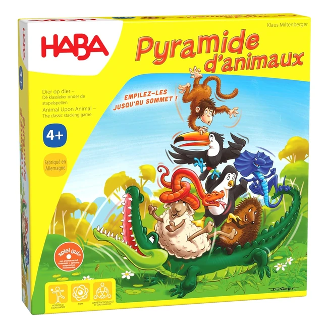 Jeu d'équilibre Haba Pyramide d'animaux pour 24 joueurs à partir de 4 ans avec figurines en bois - Stimule l'esprit d'équipe et la motricité fine