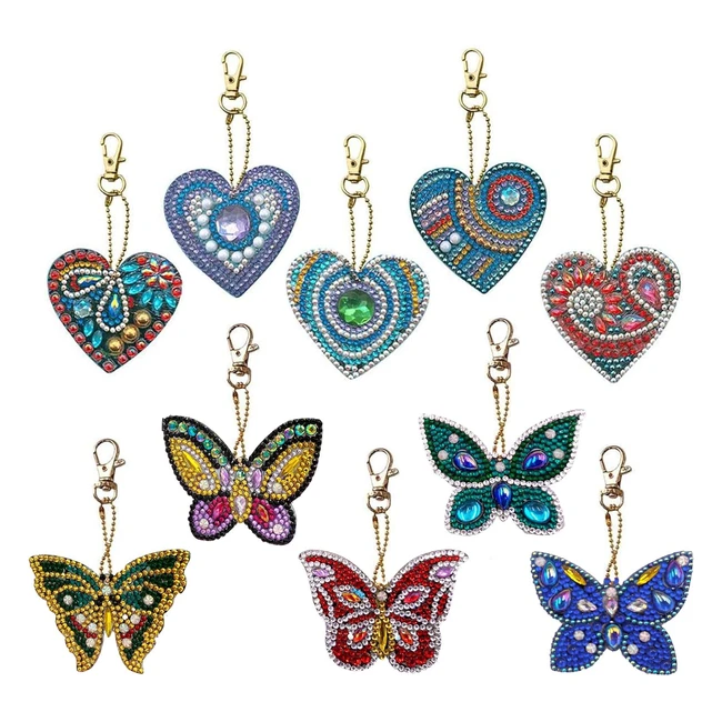 Vegcoo 10pcs DIY Diamond Painting Keychain - Art Craft Animal  Love Heart - Ref