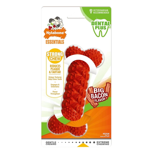 Nylabone Strong Natural Rubber Braided Bone Dental Dog Chew Toy - Bacon Flavour - Medium - Up to 16kg