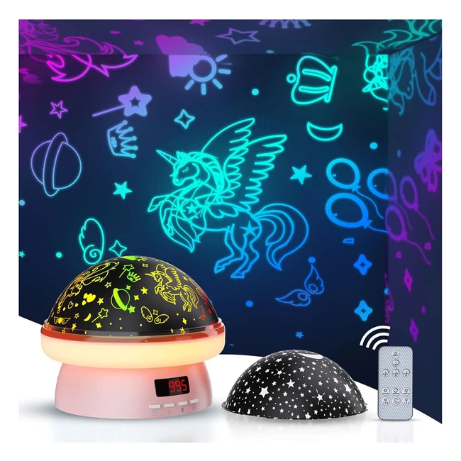 Tekfun Kids Night Light Projector - 360 Rotation Star Projector with Starry Sky and Unicorn Theme - Sensory Lights - Unicorn Toys - Gift for Birthday Parties - Bedroom - Pink