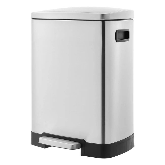 Amazon Basics Stainless Steel Recycle Dustbin - 40L - Satin - 2 Interior Bins - Noise-Reducing Lid