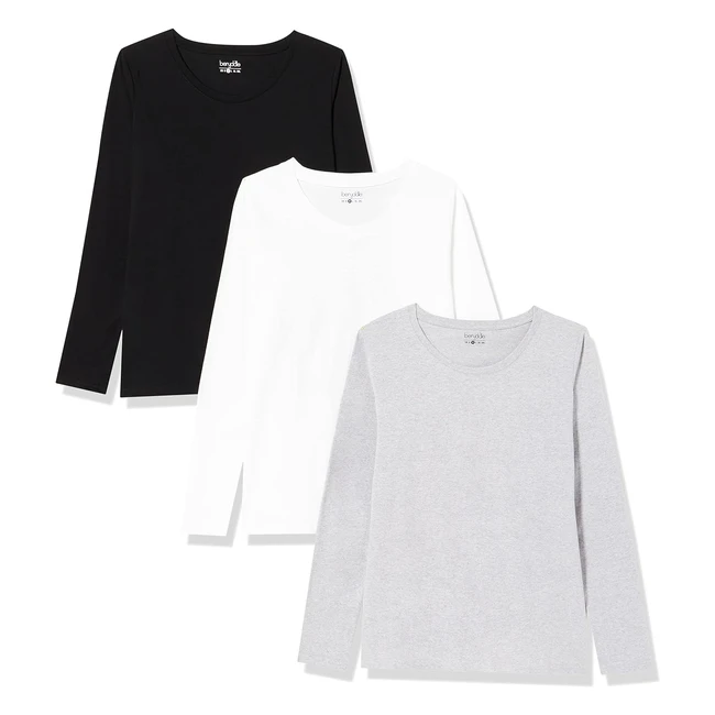 Camiseta manga larga Berydale 100% algodón - Negro/Blanco/Gris - Paquete de 3 - Talla XS