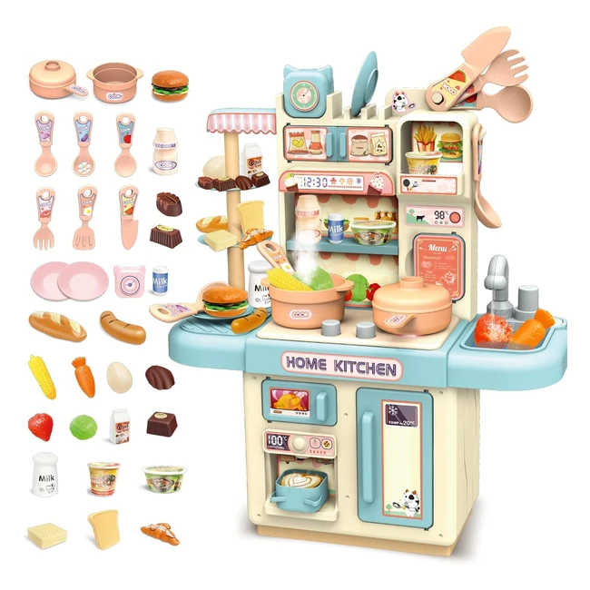 DEAO Miniature Kitchen Playset Toy with Water Light and Steam Features - Perfect