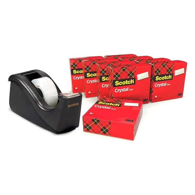 Scotch Crystal Clear - Nastro Adesivo 3M Trasparente con Dispenser - 10 Pezzi