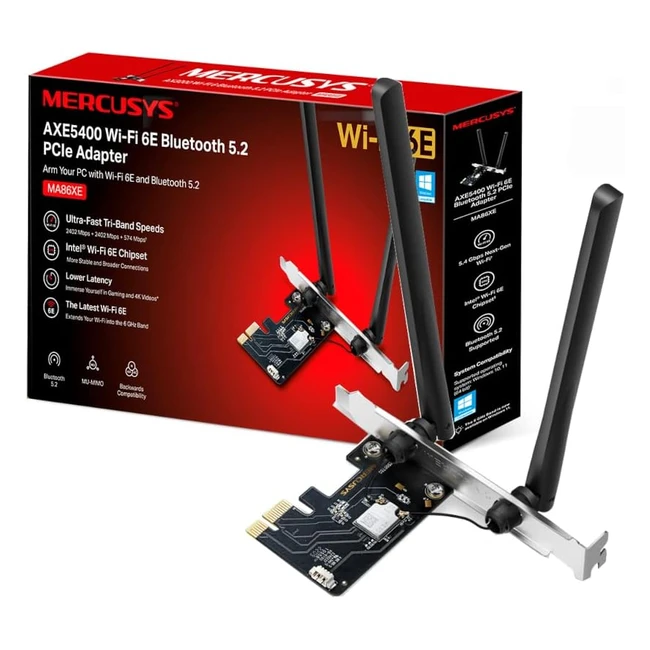 Mercusys AXE5400 TriBand WiFi 6E PCIe Adapter  Low Latency  Intel WiFi 6 Chips