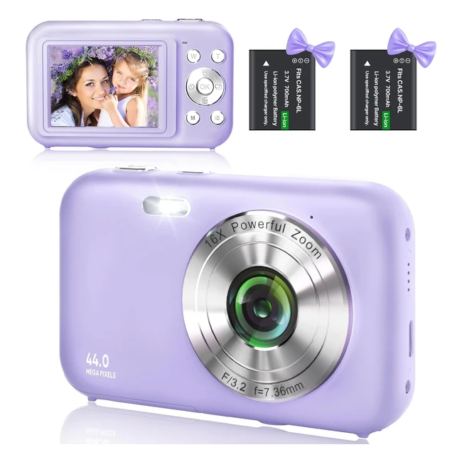 Appareil photo numrique compact 1080p HD 44MP - Zoom 16x - Violet