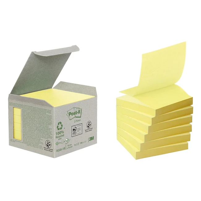 Post-it Z-Notes Recycles Jaune Canari 76mm x 76mm 100 Feuilles - Bloc de 6 blocs - Notes autocollantes pour prise de notes, listes de tâches et rappels