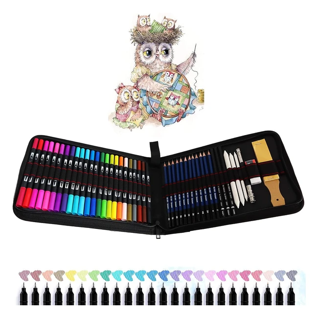 TVGO 24 Stylos Feutres Pinceaux 12 Crayon Dessin et Art Set - Idéal pour Calligraphie, Dessin de Précision, Coloriage - Adultes et Enfants