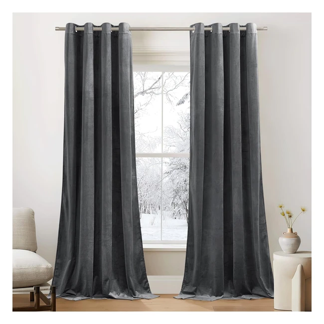 Rideaux en velours opaques, thermiques et anti-froid pour chambre/salon - Gris foncé - 2 pièces