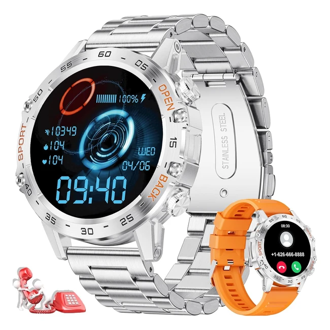 Sunkta Montre Connectée Homme Bluetooth Android iOS 400mAh Sport Smartwatch 2 Bracelets Acier Argent Fréquence Cardiaque Sommeil Santé