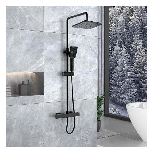 Morado Matte Black Thermostatic Shower Set - Adjustable Height - Rainfall Shower