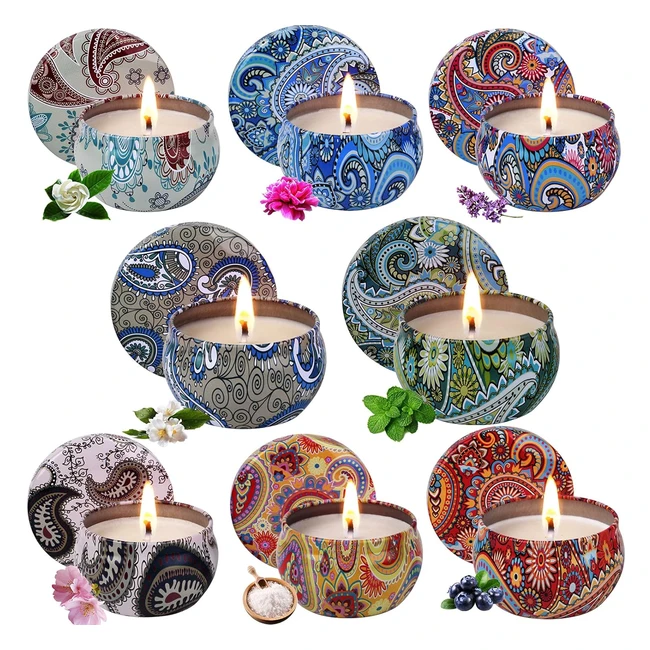 Ensemble de 8 bougies parfumées pour femmes - Cadeau idéal pour le bain, le yoga, le sommeil - 25 onces