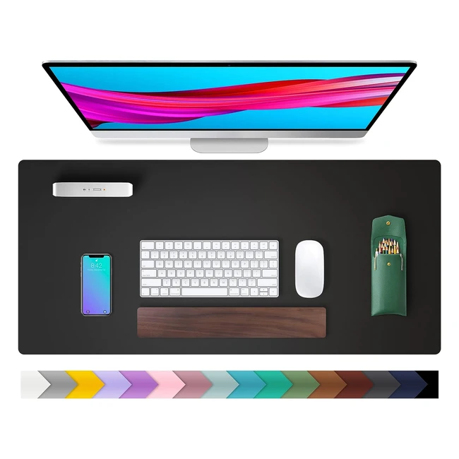 Leather Desk Pad Protector - Non-Slip PU Leather Blotter - 80cm x 40cm - Black