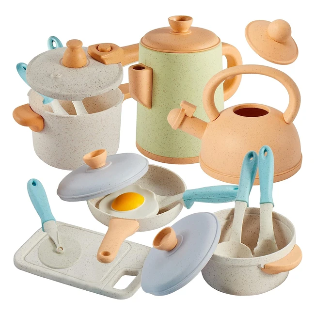 Juego de Cocina Buyger para Niños - Accesorios Utensilios Cocina - Juego de Ollas y Sartenes - Regalo para Niñas y Niños 3-5 Años