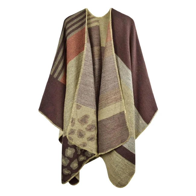 Poncho de Punto Mujer Cuadros Tartán Reversible - Otoño Multicolor