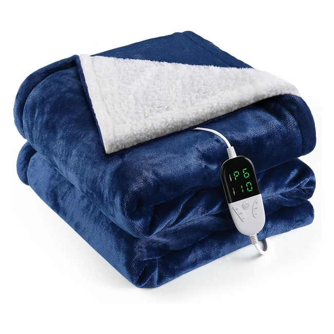 Manta eléctrica grande OneAMG con apagado automático, 6 velocidades de calentamiento, temporización de 4 velocidades, lavable, cama cálida y cómoda, 127x152cm azul