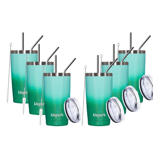 Premium Stainless Steel Tumbler - usparkmc 550ml - Double Wall Vacuum Insulated - Hot & Cold - BPA Free - Green - 6 Pack