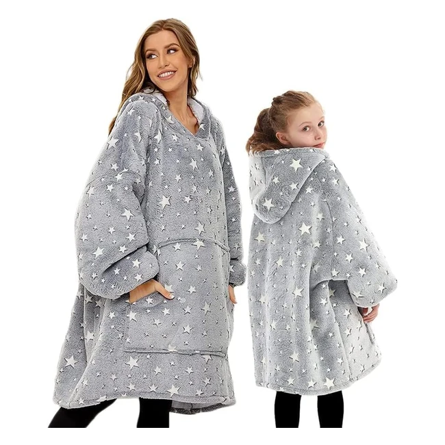 Mebiusyhc Oversized Hoodie Blanket - Cozy Warm Fleece Sherpa - Front Pocket - Adult & Kid's Wearable