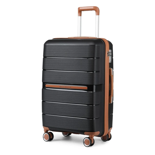 British Traveller Small Cabin Suitcase | Hard Shell | 4 Wheels Spinner | TSA Lock | Black 55cm 36L