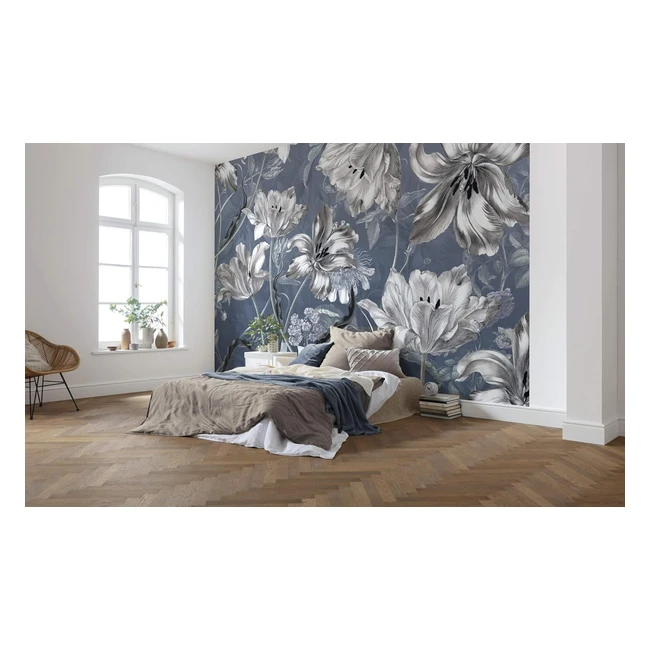 Komar X71041 Vliestapete Merian Blau 350x250cm 7 Paneele 50cm Breite Blumenmuste