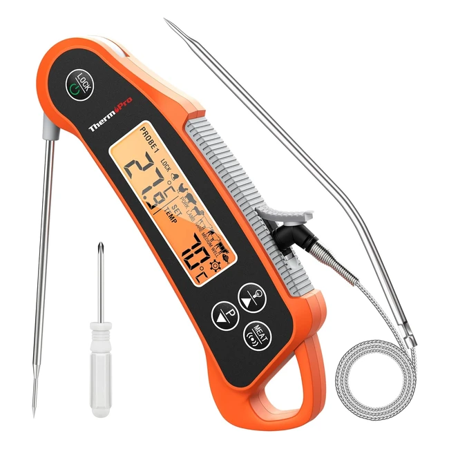 ThermoPro TP710 Instant Read Meat Thermometer - Waterproof Digital 2in1 Kitchen Food Thermometer with Dual Probes and Temperature Display