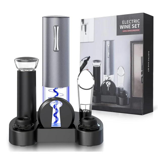 Anpro Sacacorchos Eléctrico 7 en 1 con Base de Carga - ¡Abre, Vierte y Preserva el Vino Fácilmente!