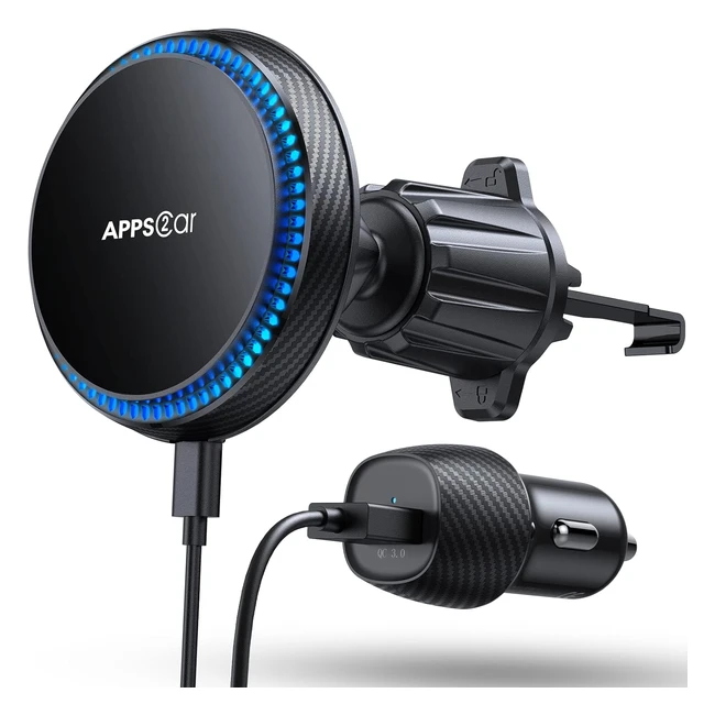Apps2Car Wireless Car Charger 15W Fast Charging for Magsafe Car Mount - Cooling 