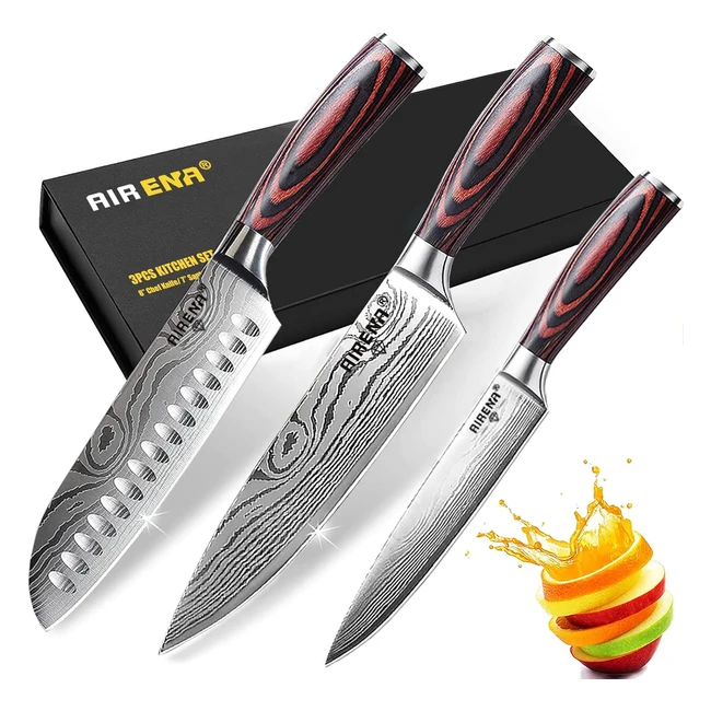 Ensemble de couteaux 8 couteau de chef 7 couteau japonais santoku 5 couteau utilitaire - Acier haut carbone ultra aigu - Poignée ergonomique et boîte cadeau