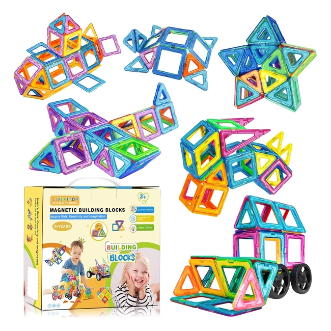 Livehitop Costruzioni Magnetiche Bambini 65 Pezzi - Blocchi Magnetici per Bambini STEM Creatività Educativa - Giocattolo Regalo per Ragazzi Ragazze