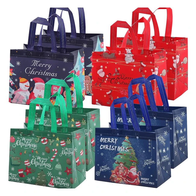 OTMVICOR 8 Packs Christmas Tote Bags - Reusable Gift Bags with Handles - Waterpr