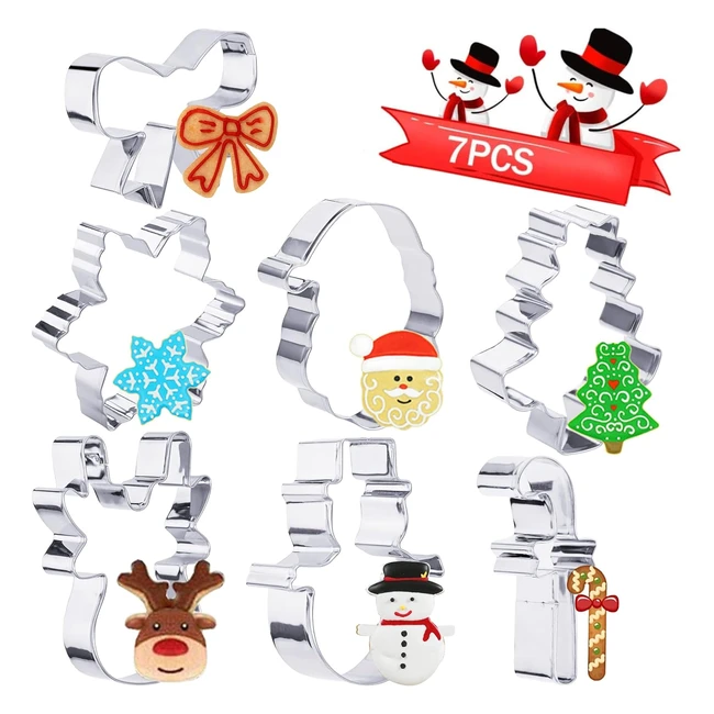 Formine per biscotti natalizi 3D in acciaio inox - Renna, albero di Natale, Babbo Natale, fiocco di neve, candy cane, papillon, pupazzo di neve
